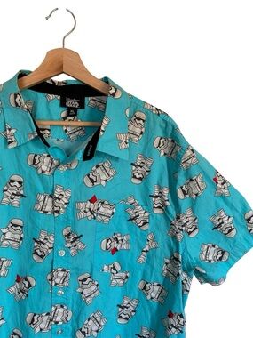 Disney Parks Star Wars Shirt Mens XL Blue Button Up Short Sleeve Stormtrooper